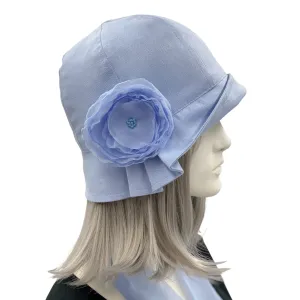 1920s Jazz Age Cloche Hat in Linen with Chiffon Rose and Scarf | The Polly
