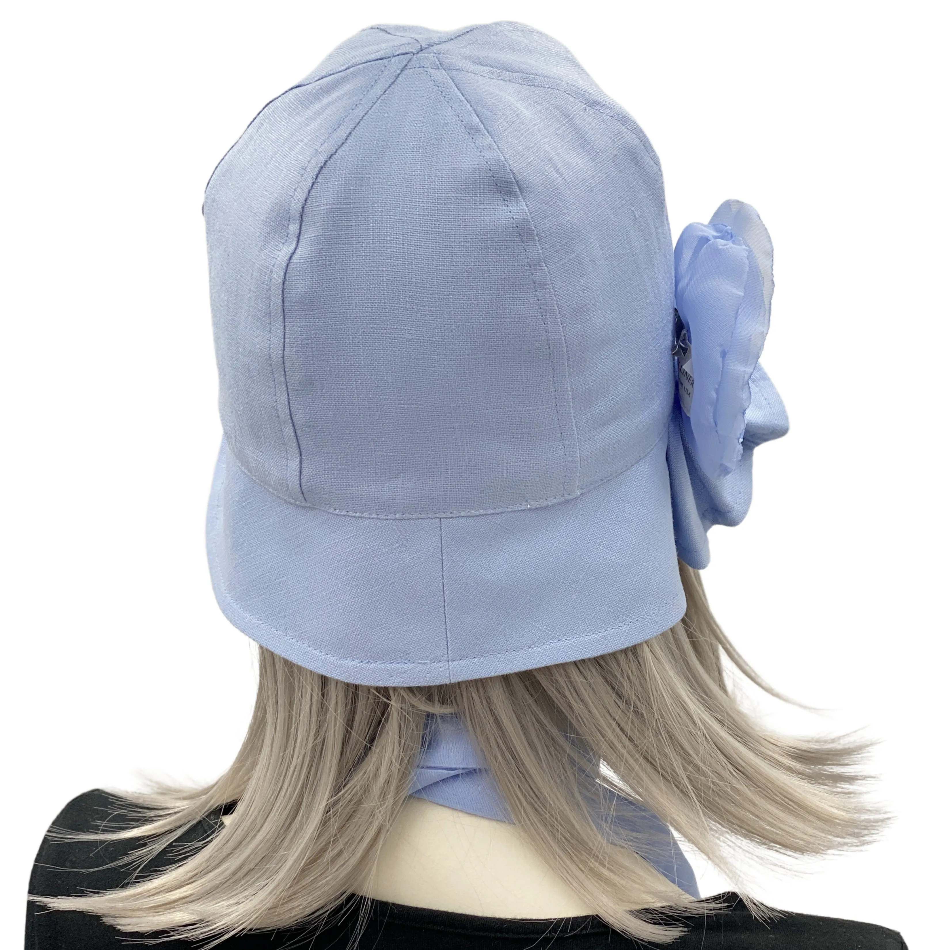 1920s Jazz Age Cloche Hat in Linen with Chiffon Rose and Scarf | The Polly