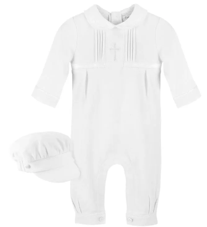 2 Piece Boys Embroidered Christening Romper