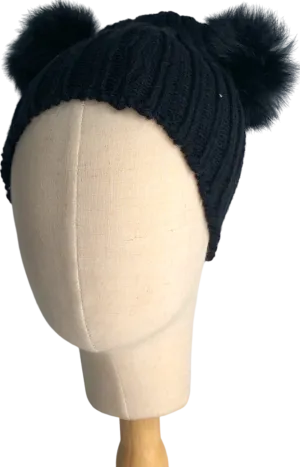 Amelia Jane London Black Knitted Hat with Pom Poms One Size