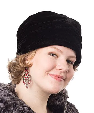 Ana Cloche Hat Style - Velvet in Black, Solid (Rhinestone Brooch - One Left)