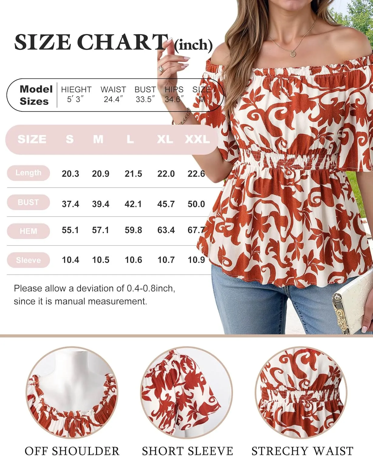 Bebonnie Women's Summer Off The Shoulder Short Sleeve Chiffon Blouse Ruffle Hem Tops