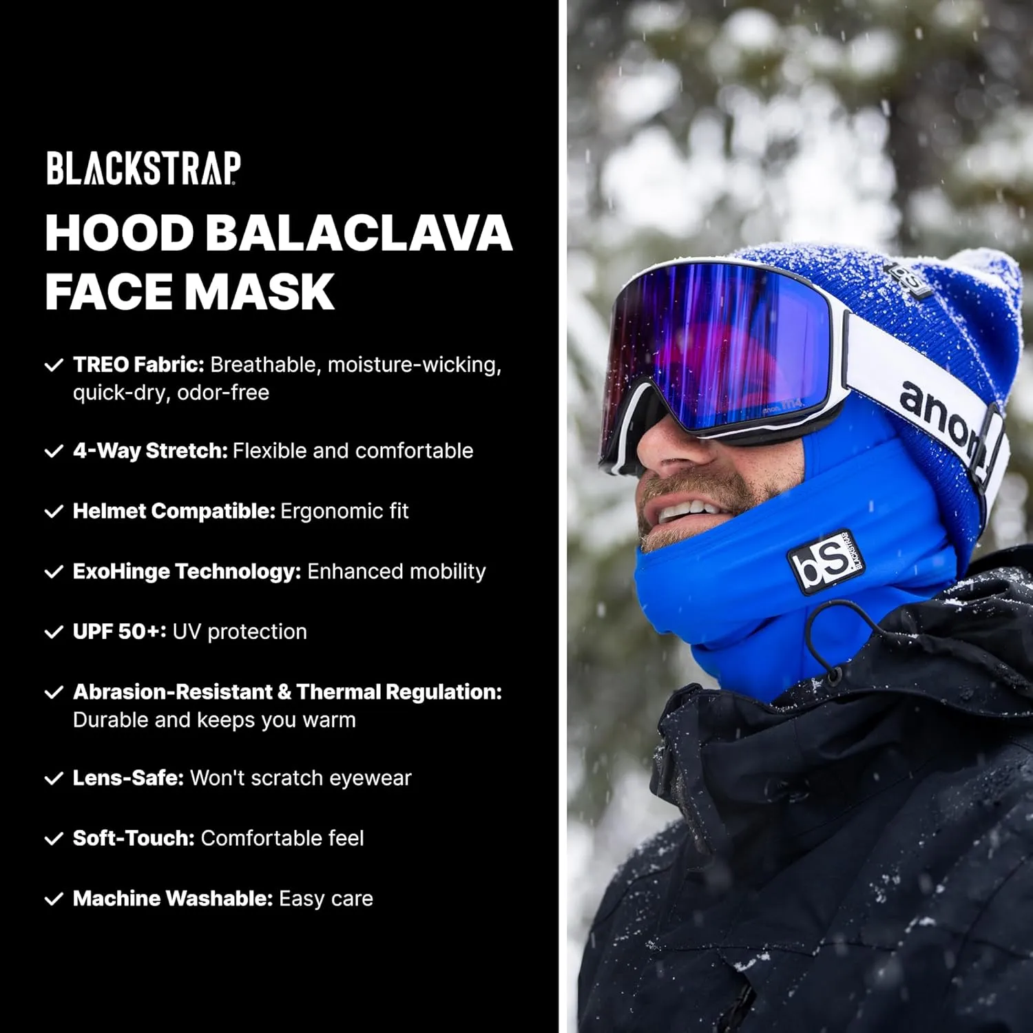 BLACKSTRAP Hood Balaclava Face Mask  Cold Weather Ski Mask, Breathable, Moisture-Wicking, and Helmet-Compatible - One Size