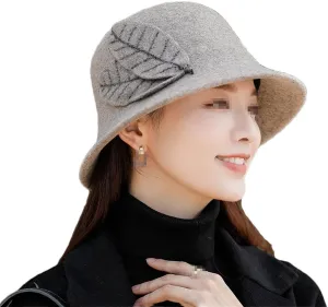 Fashion Wool Bow Flat Top Hat for Women's Men's Felt Wide Brim Casual Elegant Church Hat,Khaki-One Size
