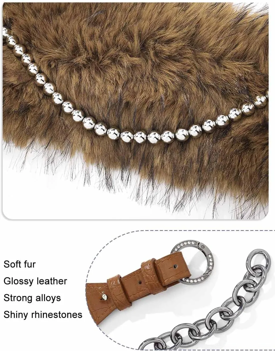 Fur Leather Belt Women Punk Belt Wide Beads Chain Belts for Dresses and Pants