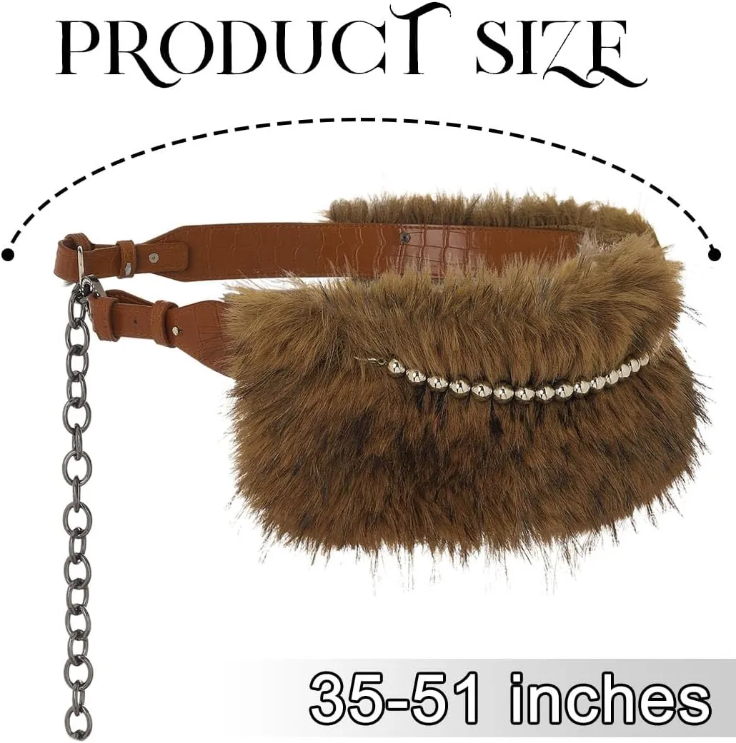 Fur Leather Belt Women Punk Belt Wide Beads Chain Belts for Dresses and Pants
