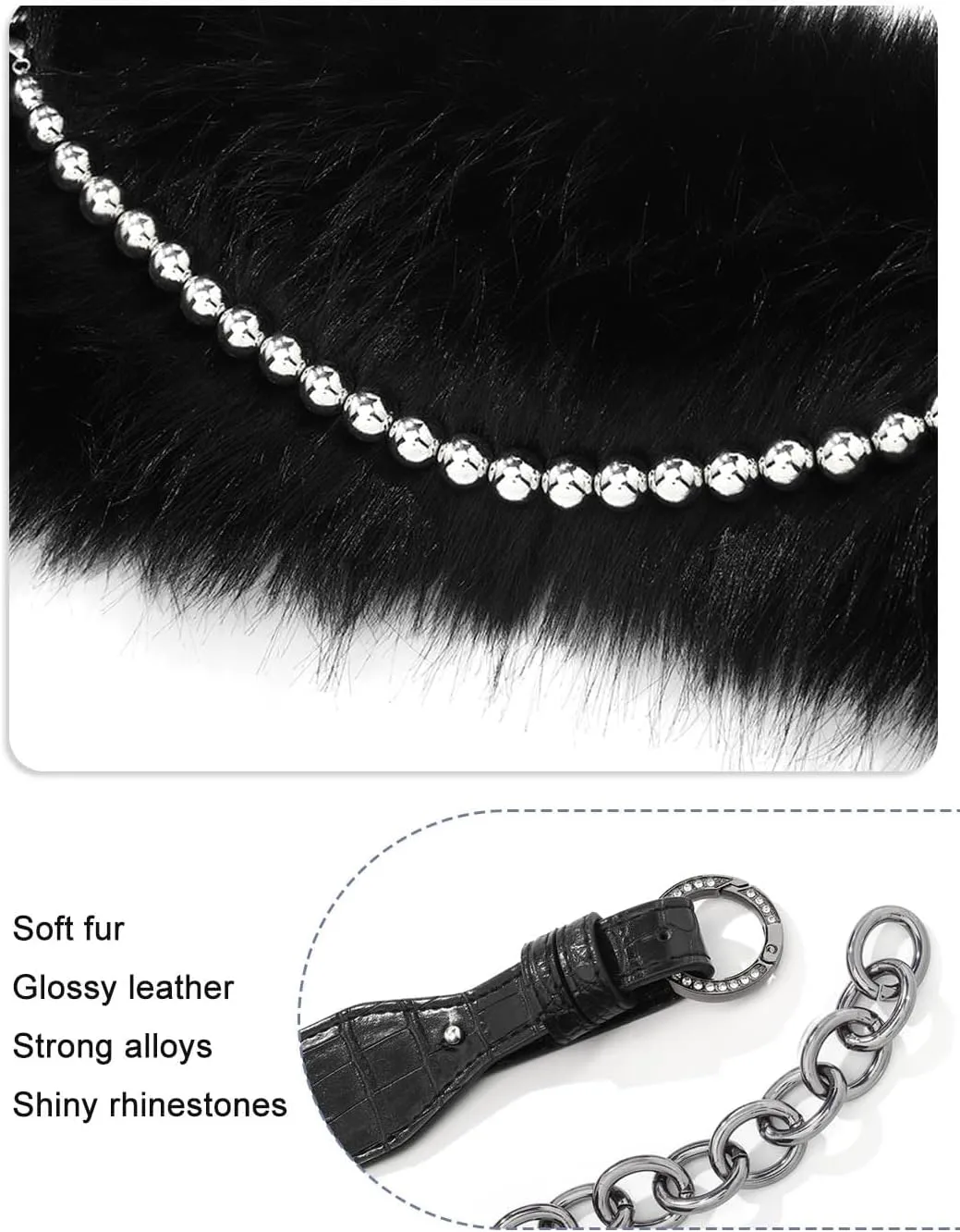 Fur Leather Belt Women Punk Belt Wide Beads Chain Belts for Dresses and Pants