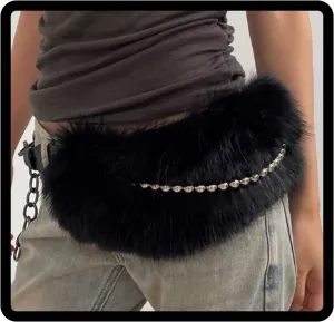 Fur Leather Belt Women Punk Belt Wide Beads Chain Belts for Dresses and Pants