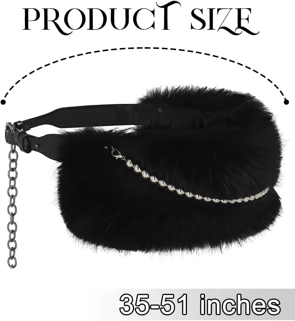 Fur Leather Belt Women Punk Belt Wide Beads Chain Belts for Dresses and Pants