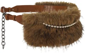 Fur Leather Belt Women Punk Belt Wide Beads Chain Belts for Dresses and Pants