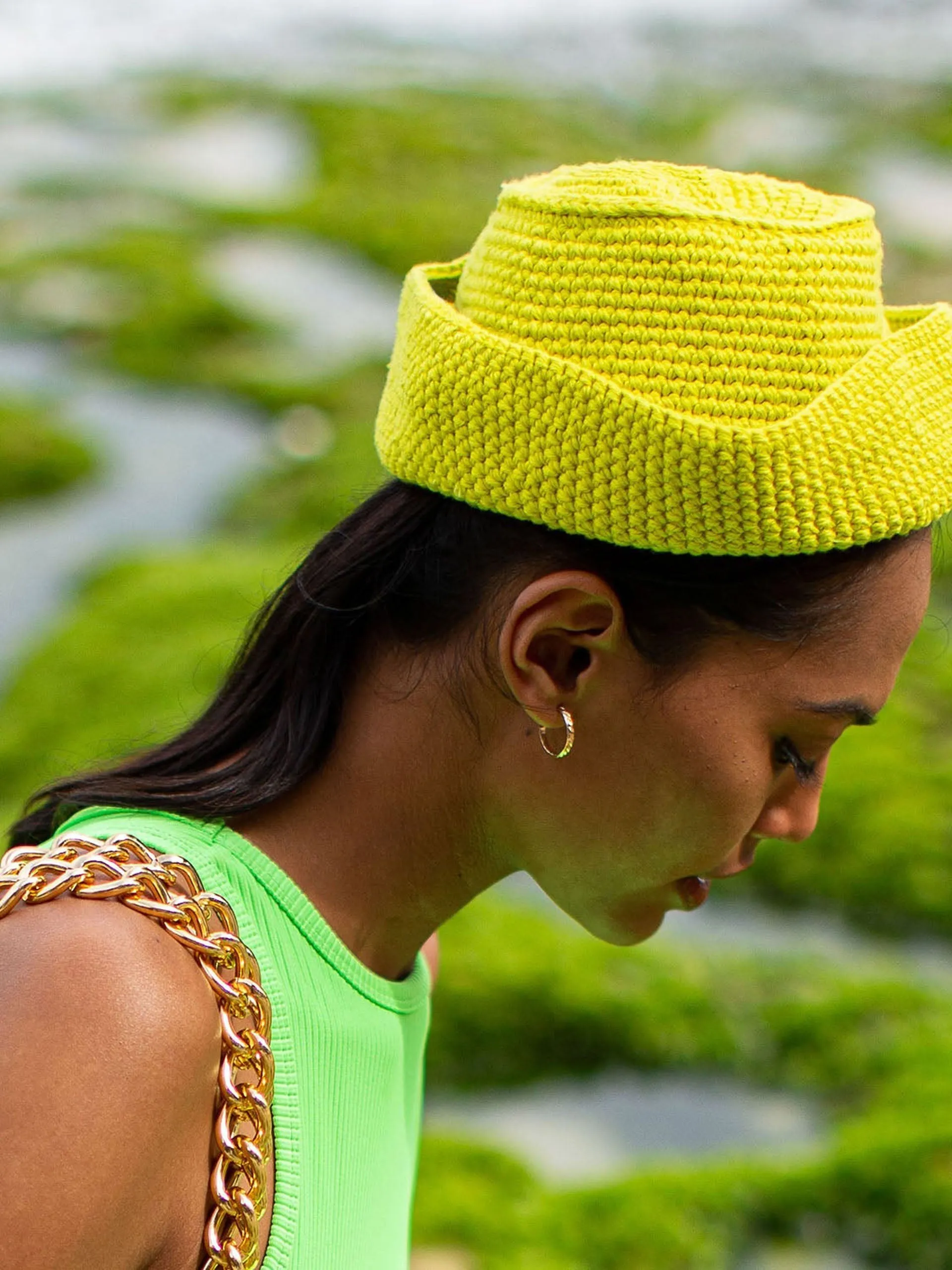 Gani crochet hat in neon green