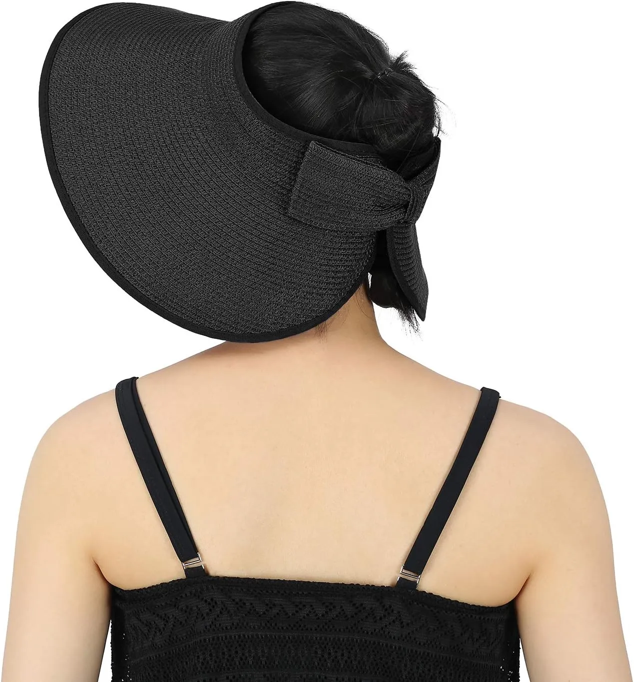 HDE Sun Visor for Women Roll Up Ponytail Hat Packable Beach Straw Visor Sun Hats