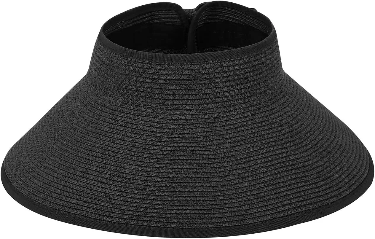 HDE Sun Visor for Women Roll Up Ponytail Hat Packable Beach Straw Visor Sun Hats
