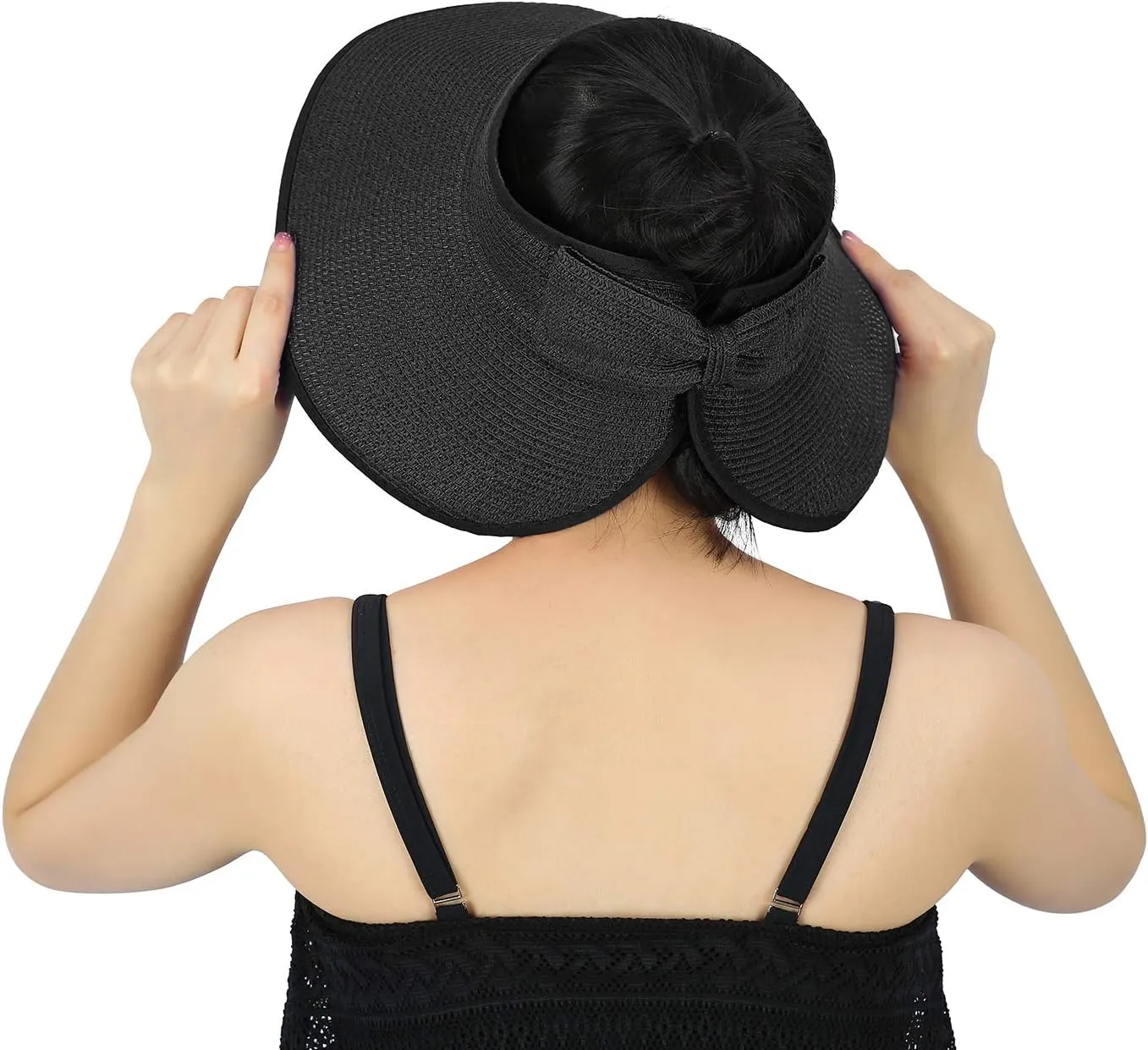 HDE Sun Visor for Women Roll Up Ponytail Hat Packable Beach Straw Visor Sun Hats