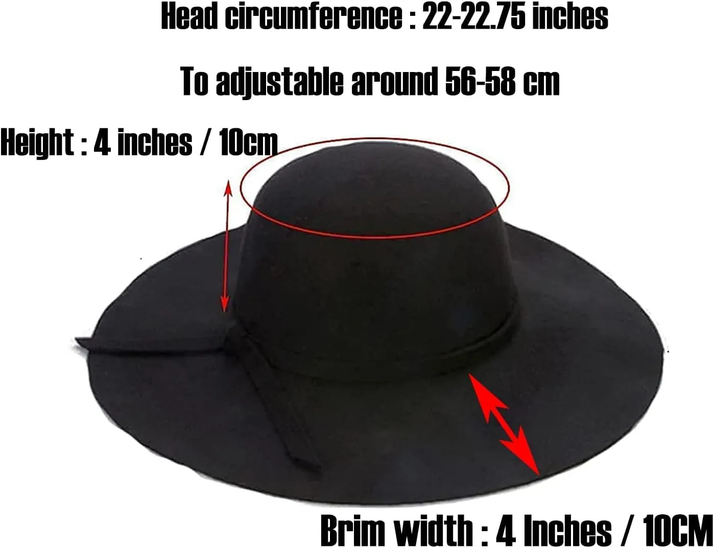 IZUS Floppy Fedora with Bowknot Decor for Women Retro Cloche Crown Felt Hat Ladies Wide Brim Bowler Hat Medium