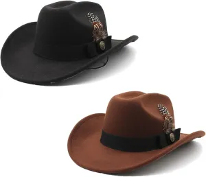 Men's Feather Fedora Wide Brim Hat Vintage Jazz Hat Couple Hat Western Cowboy Hat