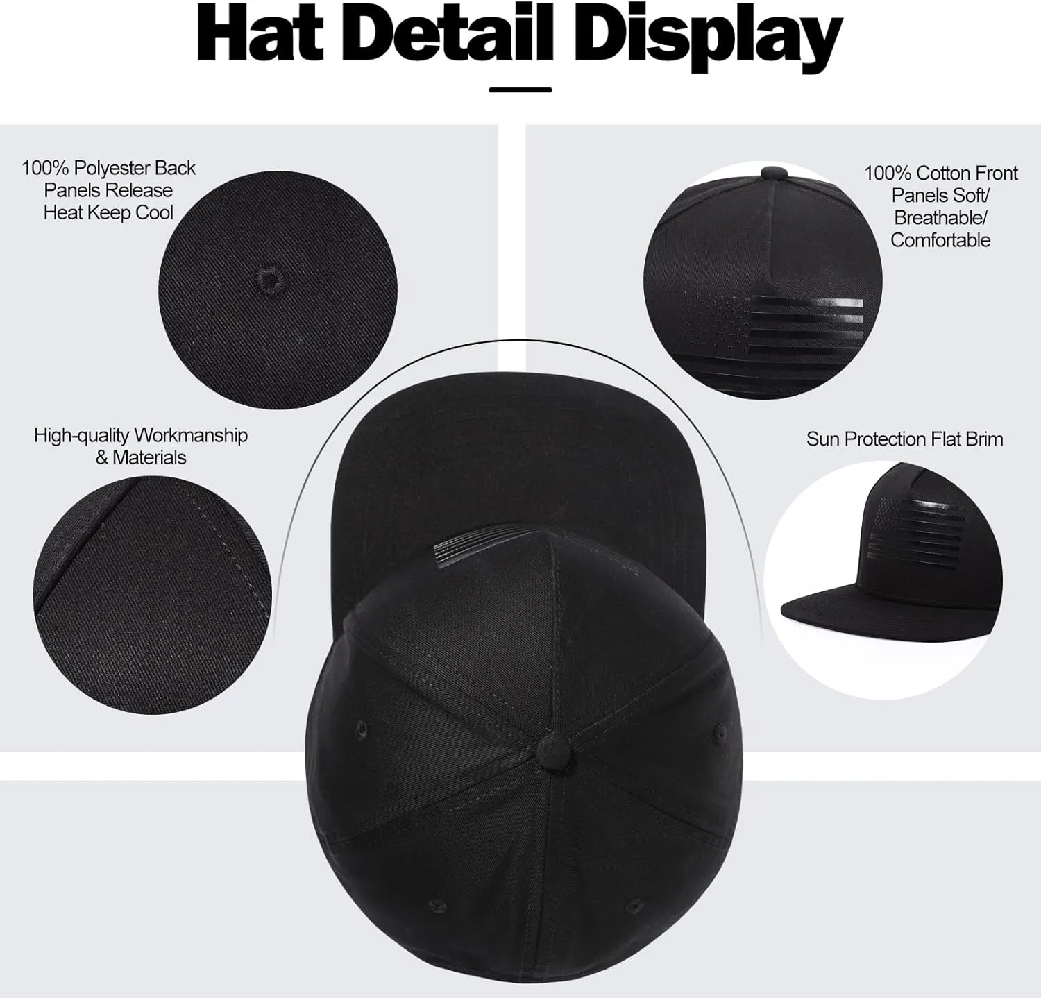 Men's Oversize XXL American Flag Flat Brim Cap - 3D Embossed Logo Mesh Snapback Hat - Adjustable Flat Bill Hats