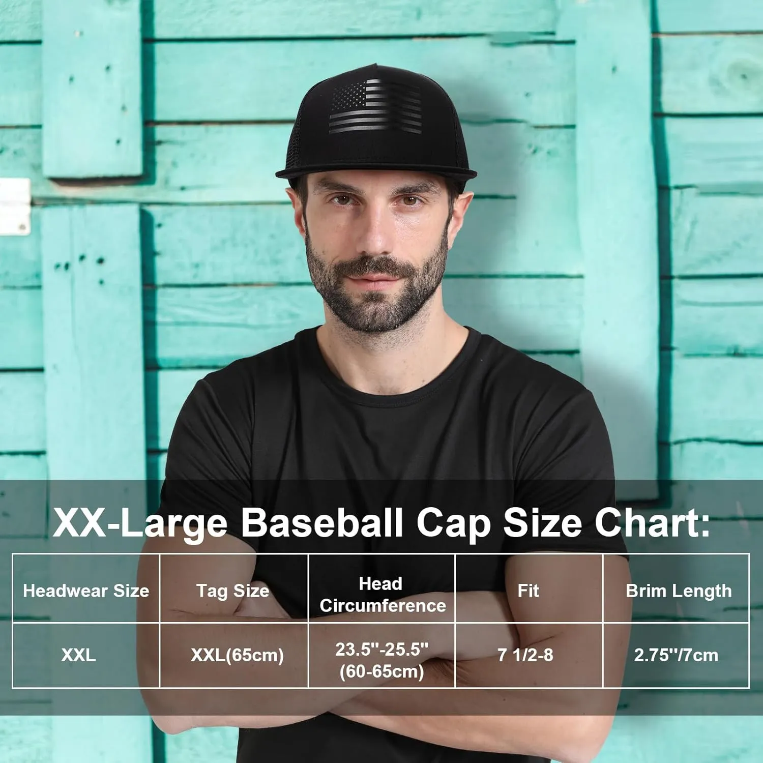 Men's Oversize XXL American Flag Flat Brim Cap - 3D Embossed Logo Mesh Snapback Hat - Adjustable Flat Bill Hats