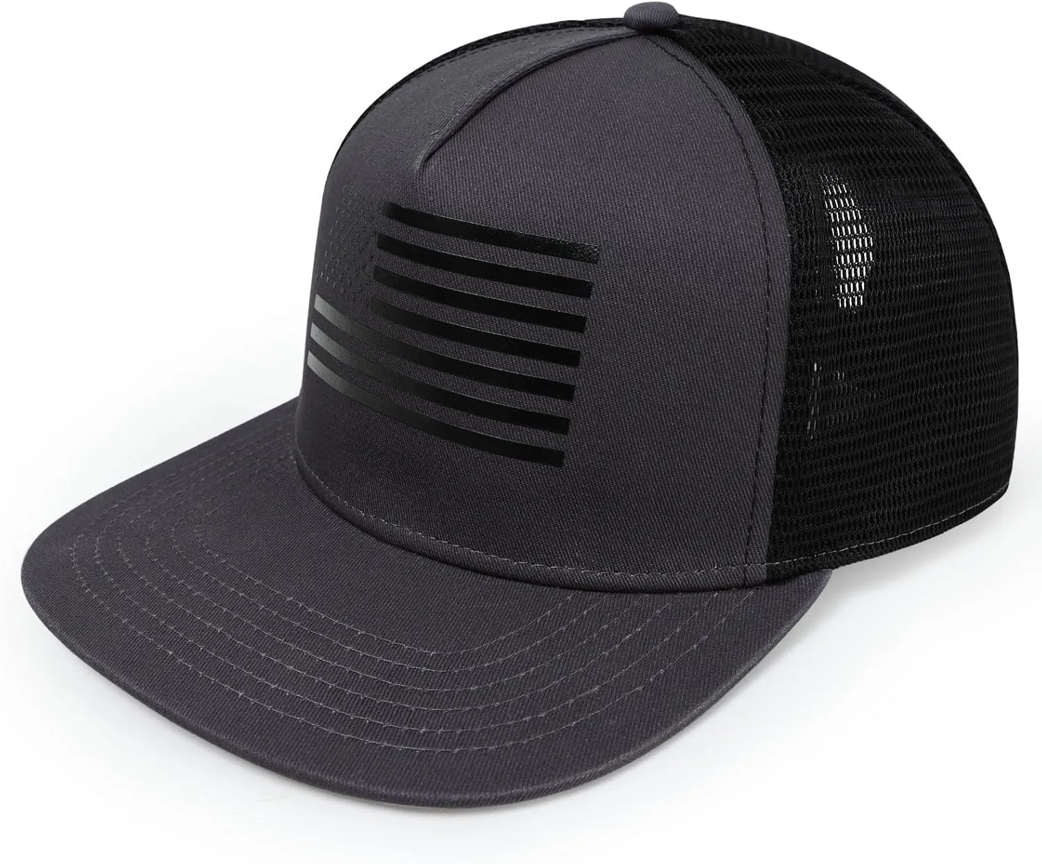 Men's Oversize XXL American Flag Flat Brim Cap - 3D Embossed Logo Mesh Snapback Hat - Adjustable Flat Bill Hats