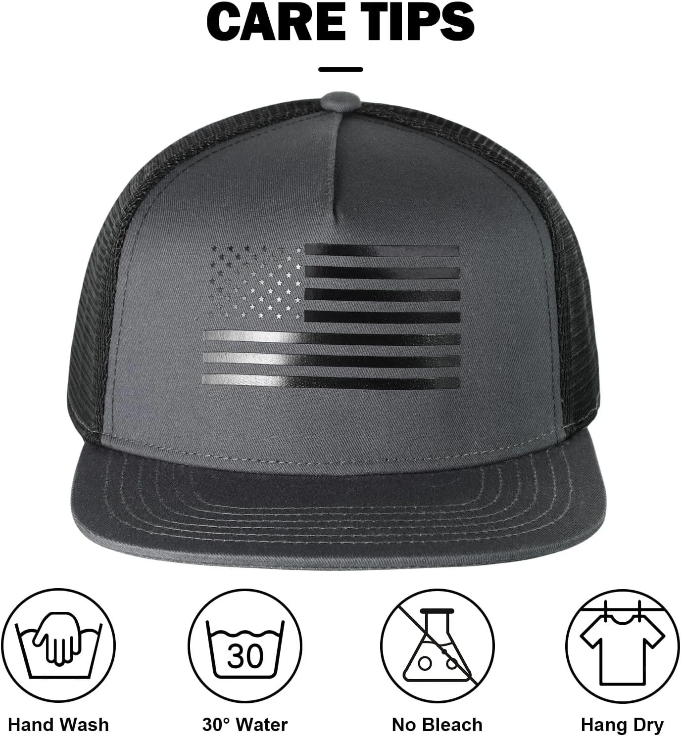 Men's Oversize XXL American Flag Flat Brim Cap - 3D Embossed Logo Mesh Snapback Hat - Adjustable Flat Bill Hats