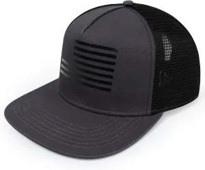 Men's Oversize XXL American Flag Flat Brim Cap - 3D Embossed Logo Mesh Snapback Hat - Adjustable Flat Bill Hats