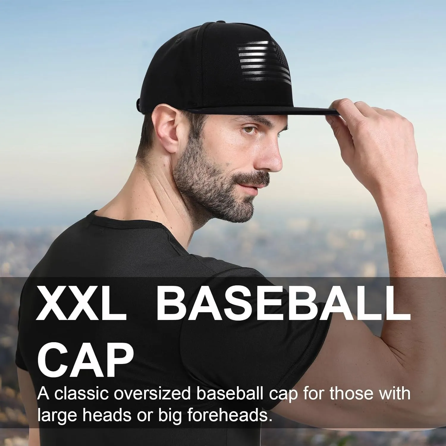 Men's Oversize XXL American Flag Flat Brim Cap - 3D Embossed Logo Mesh Snapback Hat - Adjustable Flat Bill Hats