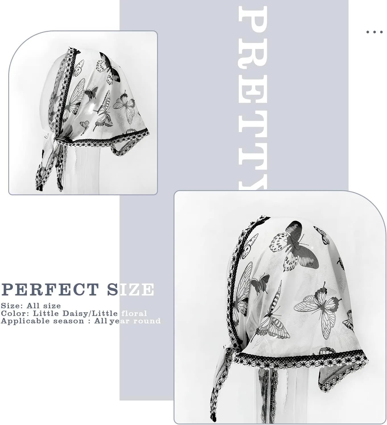 Molans 3Pcs Floral Head Scarf, Chiffon Hair Bandanas Kerchief, Vintage Boho Hair Scarf for Women Girls