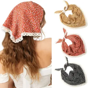 Molans 3Pcs Floral Head Scarf, Chiffon Hair Bandanas Kerchief, Vintage Boho Hair Scarf for Women Girls