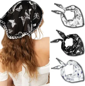 Molans 3Pcs Floral Head Scarf, Chiffon Hair Bandanas Kerchief, Vintage Boho Hair Scarf for Women Girls
