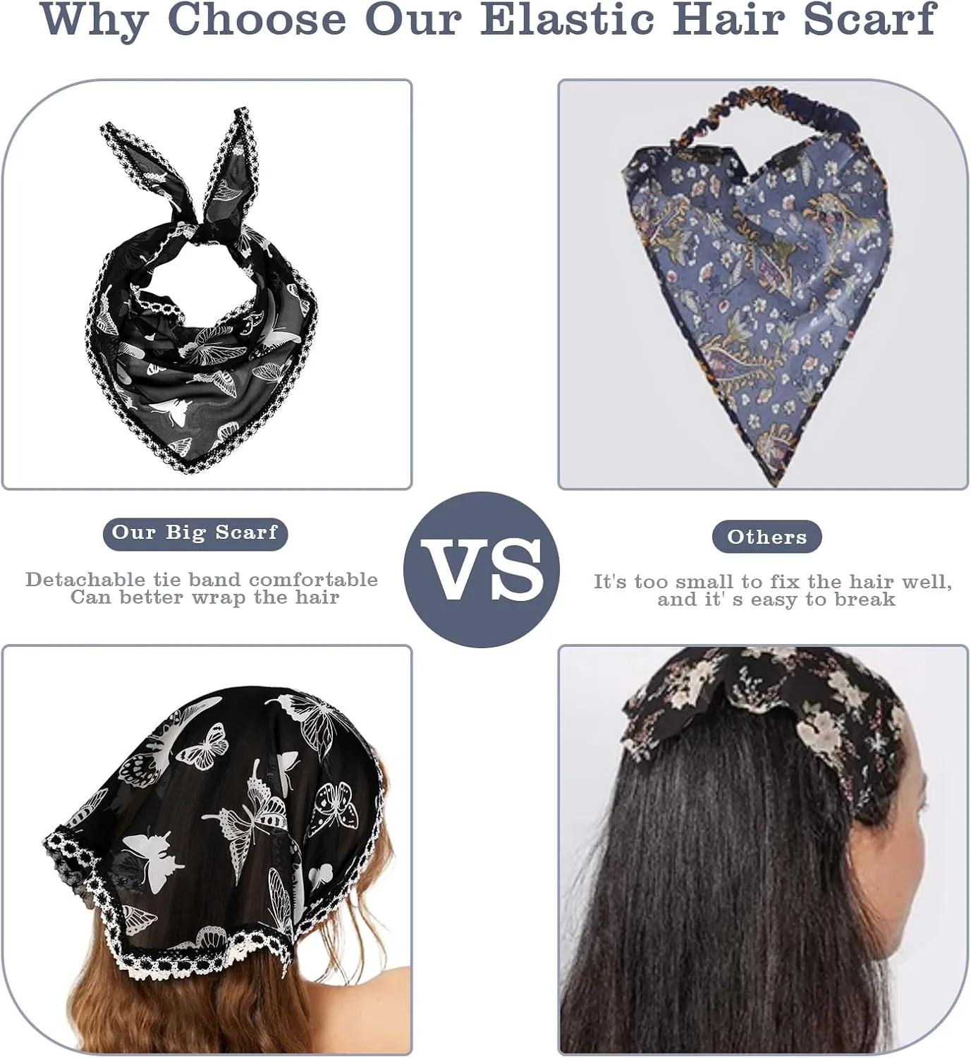 Molans 3Pcs Floral Head Scarf, Chiffon Hair Bandanas Kerchief, Vintage Boho Hair Scarf for Women Girls