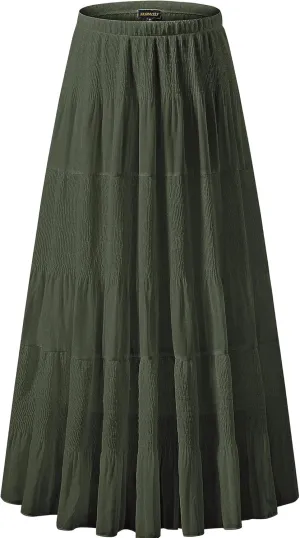 NASHALYLY Women's Chiffon Elastic High Waist Pleated A-Line Flared Maxi Skirts