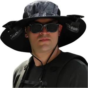 Outdoor Wide Brim Sun Hat with 2 Solar Fan - 2025 Sun Bucket Hat for Men&Women, UPF 50  Bucket Fishing Beach Hat Fan Built in
