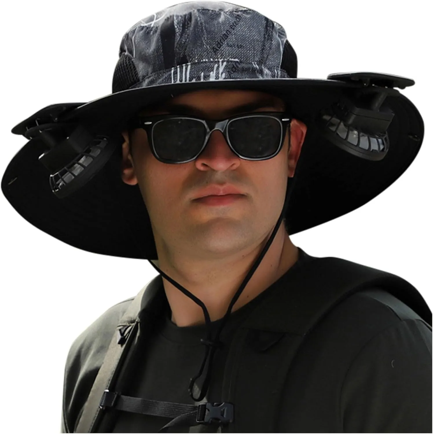 Outdoor Wide Brim Sun Hat with 2 Solar Fan - 2025 Sun Bucket Hat for Men&Women, UPF 50  Bucket Fishing Beach Hat Fan Built in