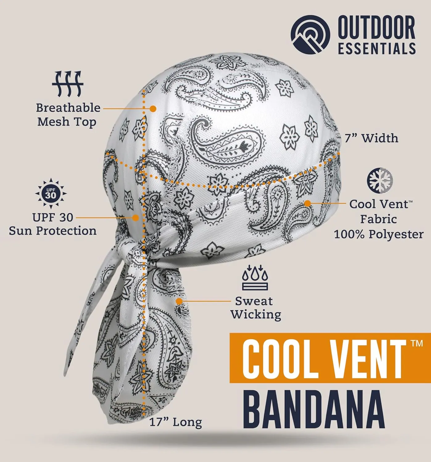 OutdoorEssentials Cooling Helmet Liner - Motorcycle Headwraps for Men - Do Rag Bandanas for Men - Bandana Skull Cap Biker Cap