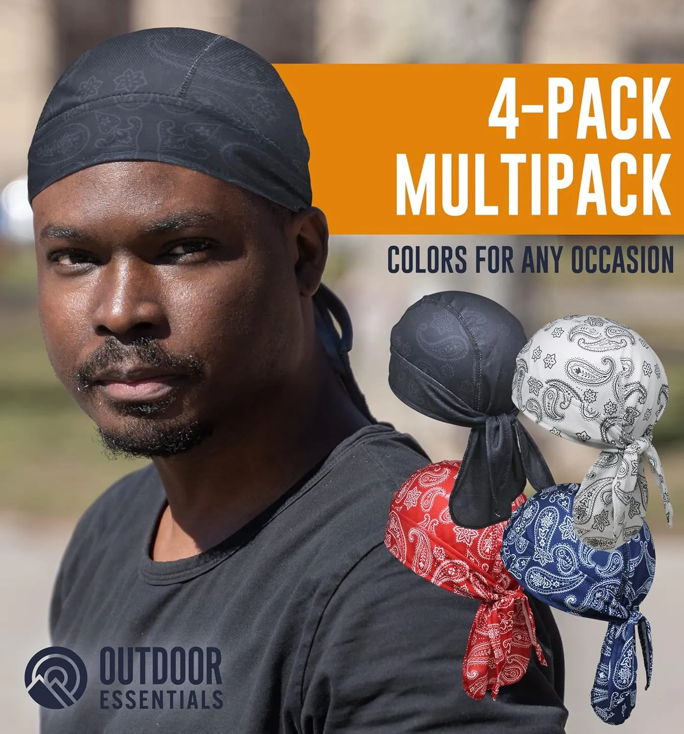 OutdoorEssentials Cooling Helmet Liner - Motorcycle Headwraps for Men - Do Rag Bandanas for Men - Bandana Skull Cap Biker Cap