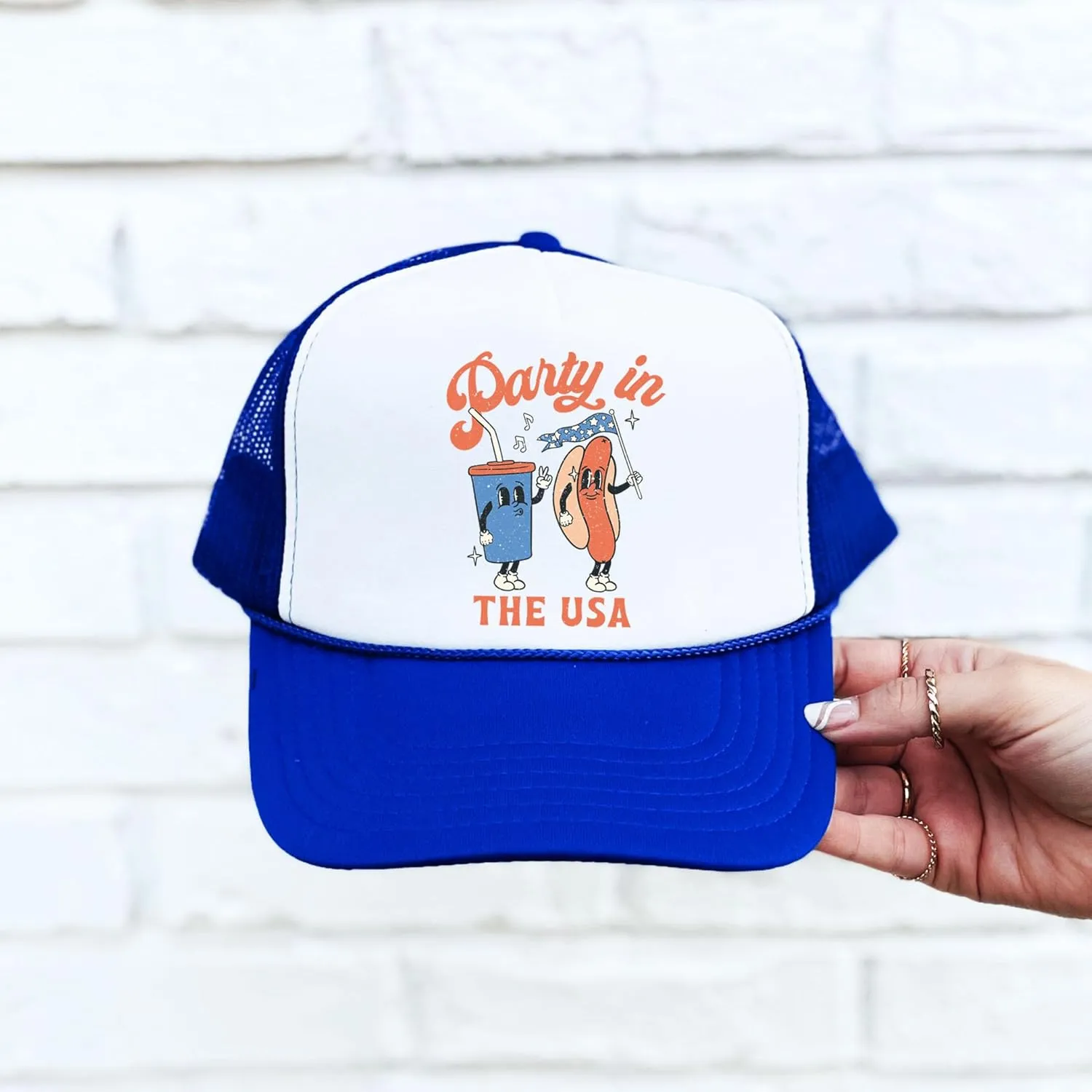 Party in The USA 4th of July Hot Dog Hat Classic 5 Panel Mesh Snap Back