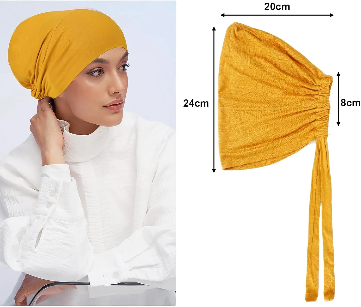 PHOGARY 4 Pcs Women Hijab Undercap, Islamic Muslim Under Hijab Cap Inner Under Scarf Hat Turban with Tie Back Closure
