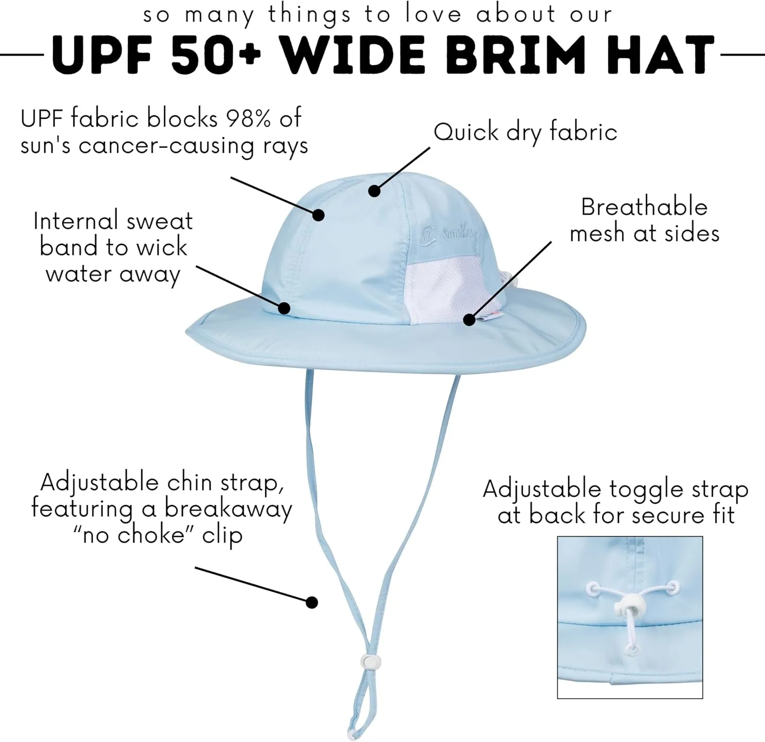 SwimZip Wide Brim Sun Hat | UPF 50  Protection for Baby, Toddler, and Kids