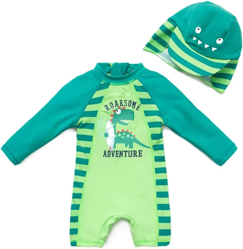 upandfast Baby/Toddler Swimsuit UPF 50  Sun Protection One Piece Zipper Bathing Suit with Sun Hat Infant Beach Swimwear