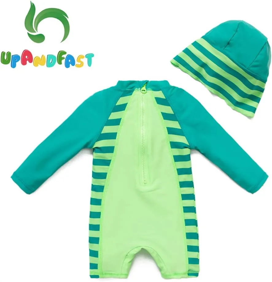 upandfast Baby/Toddler Swimsuit UPF 50  Sun Protection One Piece Zipper Bathing Suit with Sun Hat Infant Beach Swimwear