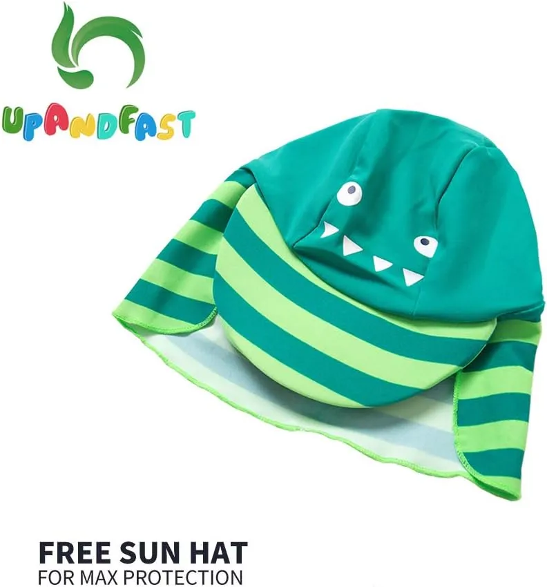 upandfast Baby/Toddler Swimsuit UPF 50  Sun Protection One Piece Zipper Bathing Suit with Sun Hat Infant Beach Swimwear