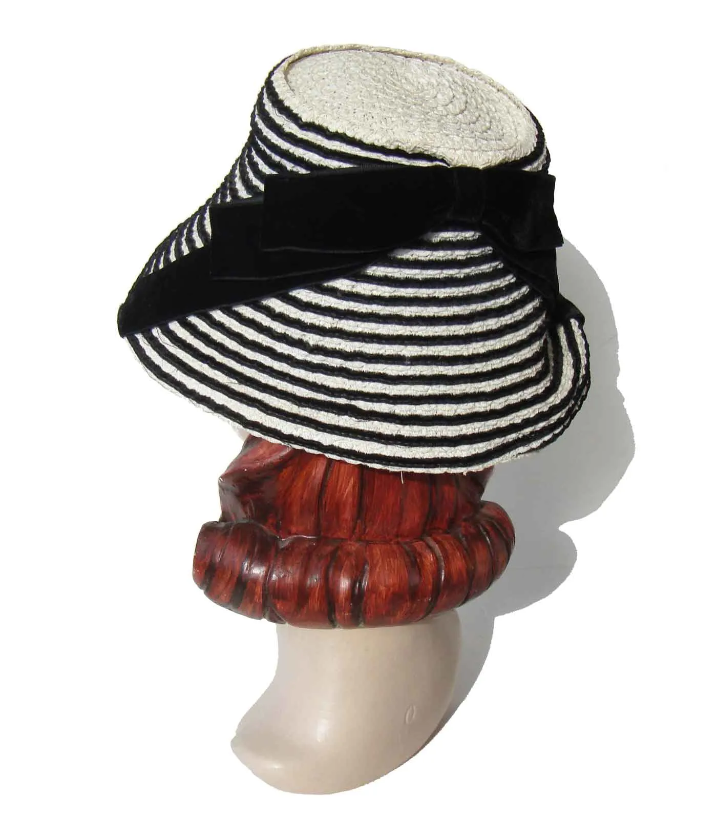 Vintage 60s Bucket Hat Mr. John Jr. Raffia & Velvet Cloche