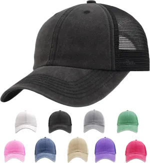 Vintage Washed Snapback Baseball Hat for Men Women, Unstructured Cotton Crown/Soft Mesh/Flexible Visor/Foldbale for Pocket