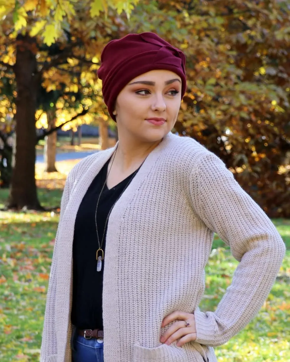 Womens Hat Fleece Beanie Cloche Cancer Headwear Chemo Ladies Winter Head Coverings Butterfly