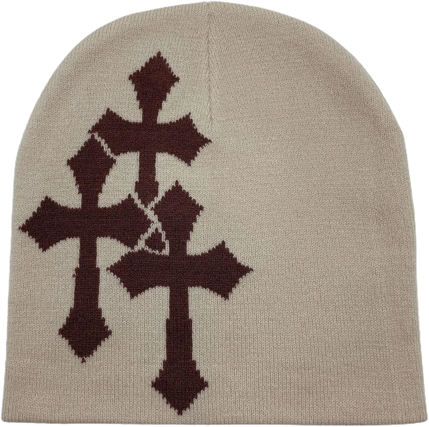Y2K Dark Cross Wool Hat - Cross Pattern Fashion Loose Pile Knit Hat for Cold Weather - Autumn and Winter