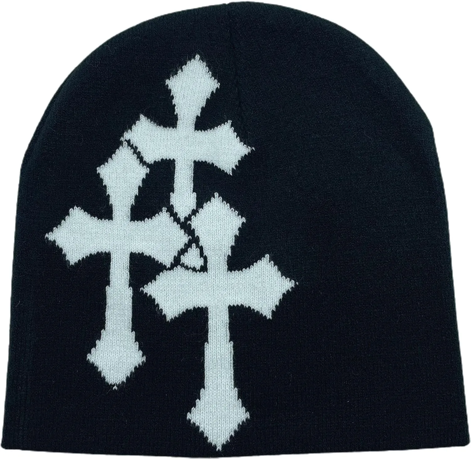 Y2K Dark Cross Wool Hat - Cross Pattern Fashion Loose Pile Knit Hat for Cold Weather - Autumn and Winter