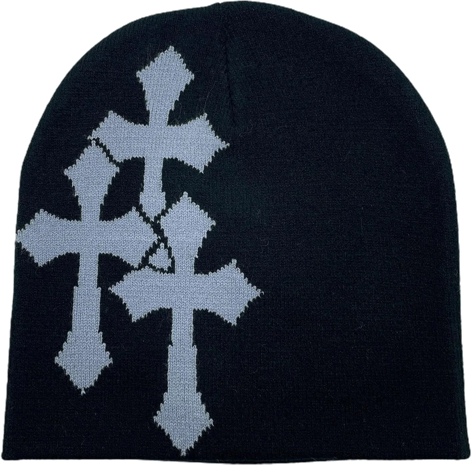Y2K Dark Cross Wool Hat - Cross Pattern Fashion Loose Pile Knit Hat for Cold Weather - Autumn and Winter