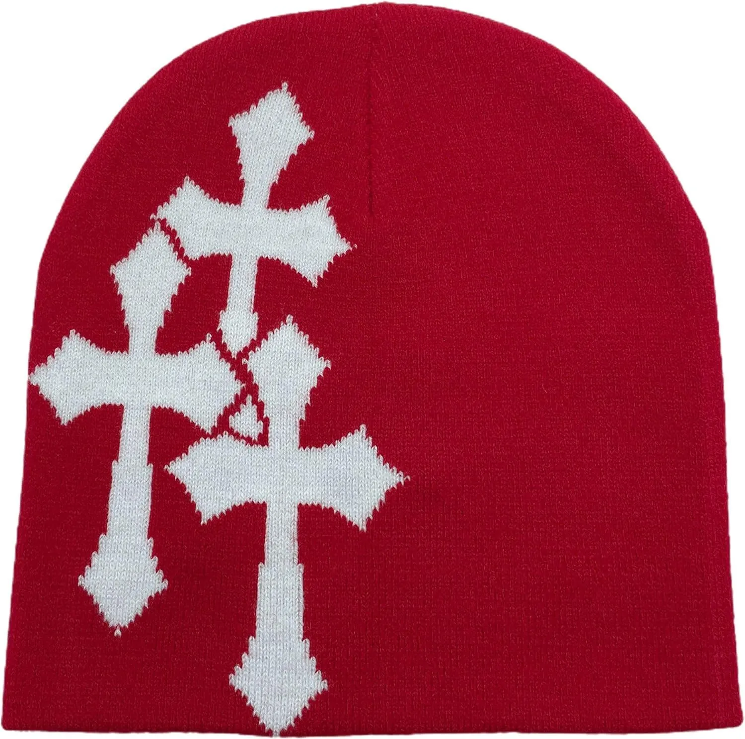 Y2K Dark Cross Wool Hat - Cross Pattern Fashion Loose Pile Knit Hat for Cold Weather - Autumn and Winter