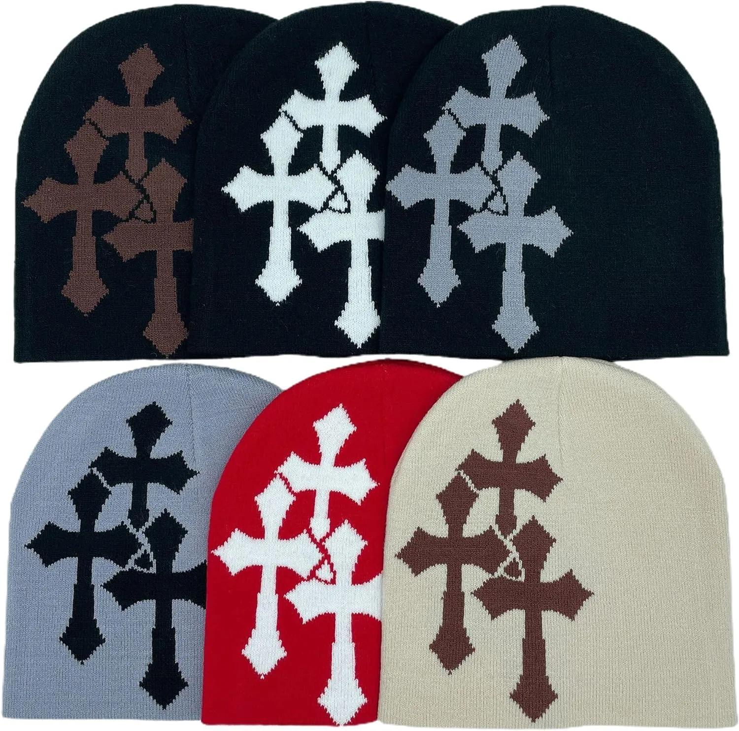 Y2K Dark Cross Wool Hat - Cross Pattern Fashion Loose Pile Knit Hat for Cold Weather - Autumn and Winter