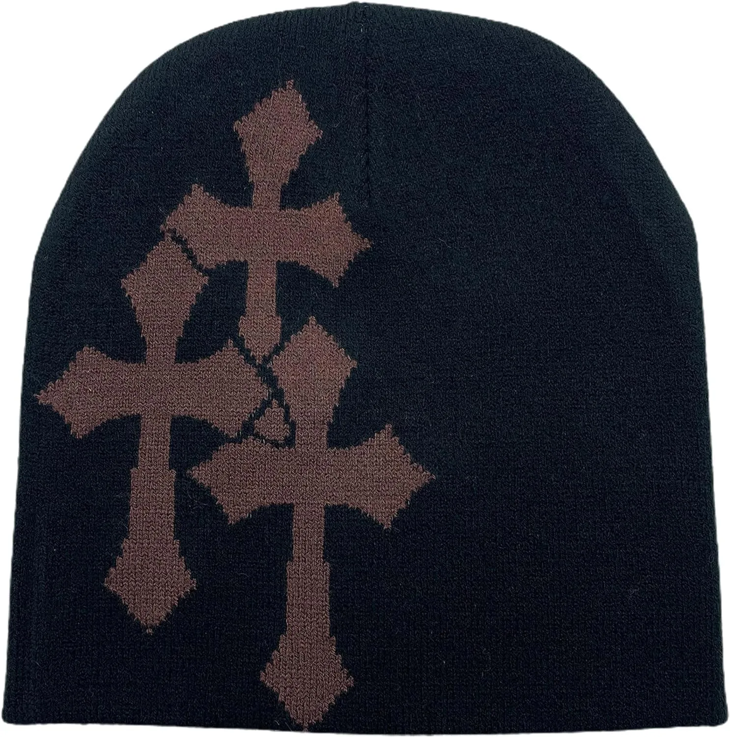 Y2K Dark Cross Wool Hat - Cross Pattern Fashion Loose Pile Knit Hat for Cold Weather - Autumn and Winter